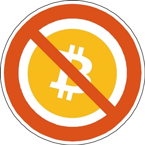 Logotipo de Bitcoin en una señal de prohibición