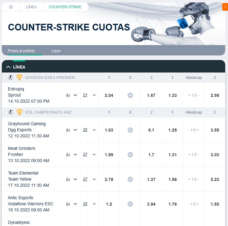 Ejemplo de próximas apuestas en el juego League Of Legends