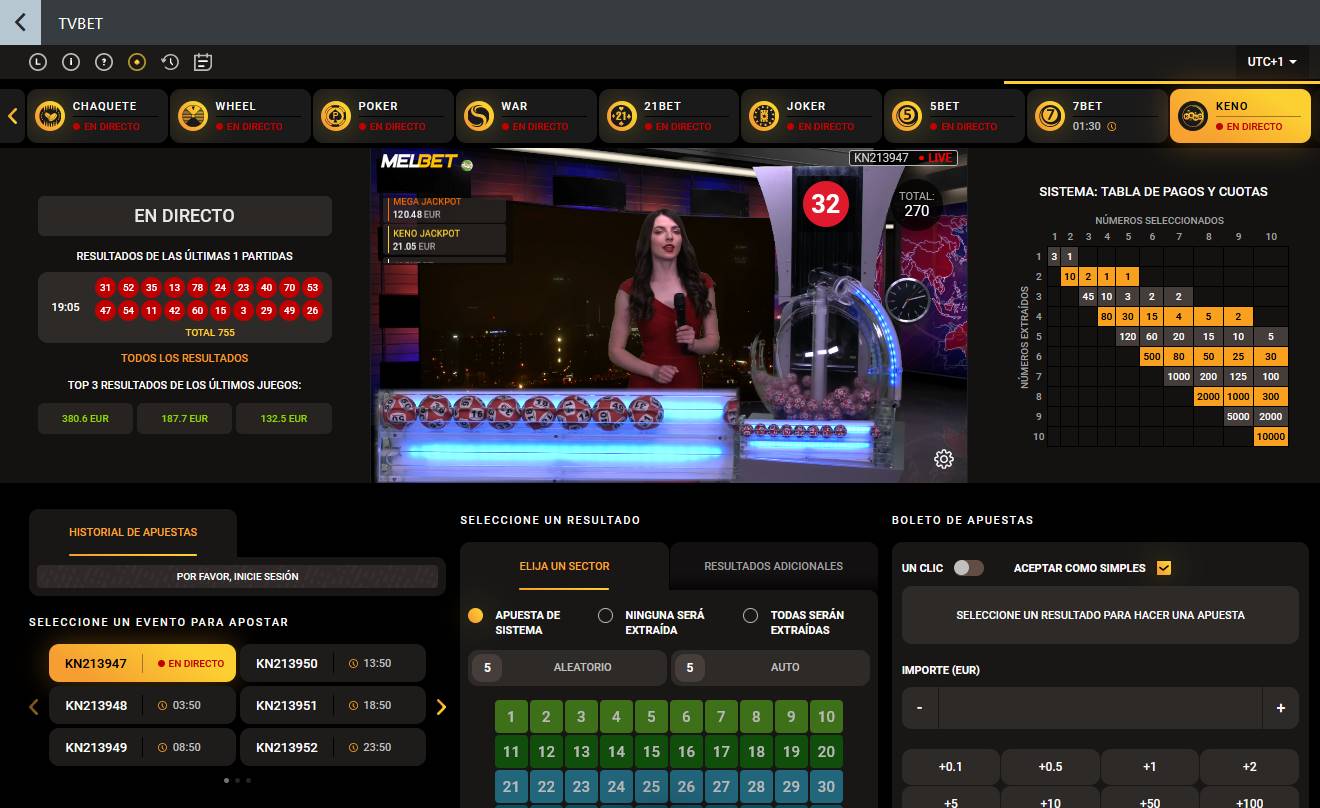 Ejemplo de un juego de televisión: Keno