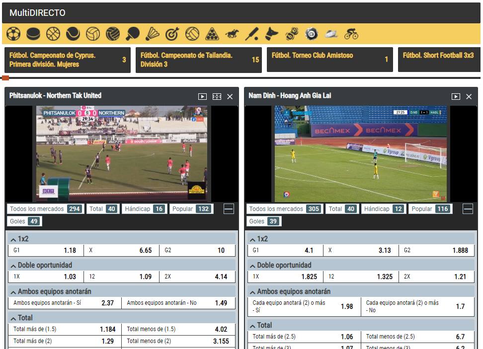 Dos partidos de fútbol en vivo