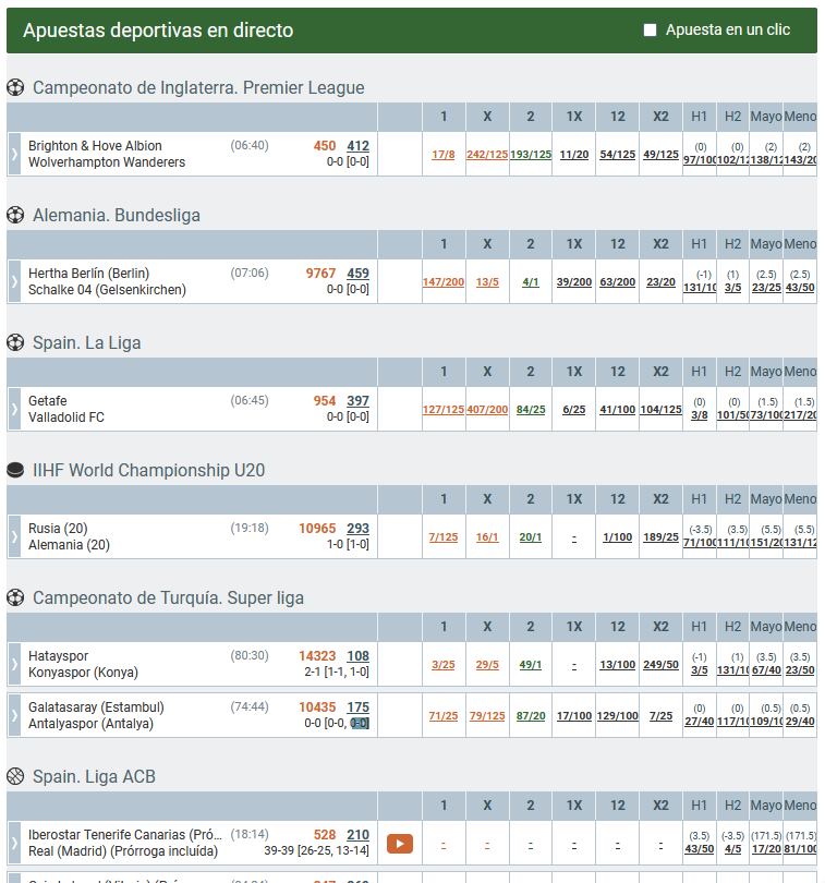Elección de apuestas en vivo propuestas