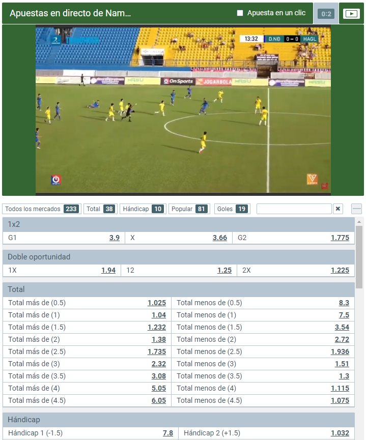 Ejemplo de transmisión de un partido de fútbol en Melbet
